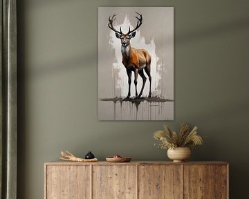 Abstract Deer in Modern Drip Painting Style by De Muurdecoratie