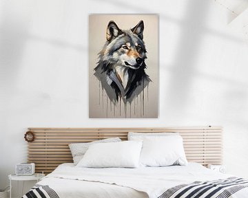 Regard intense d'un loup abstrait sur De Muurdecoratie