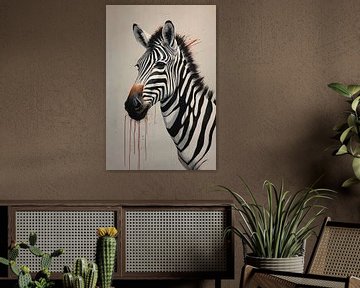 Zebra-Portrait mit auffälligem roten Akzent von De Muurdecoratie