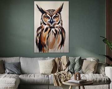 Hibou majestueux en coups de pinceau vifs sur De Muurdecoratie