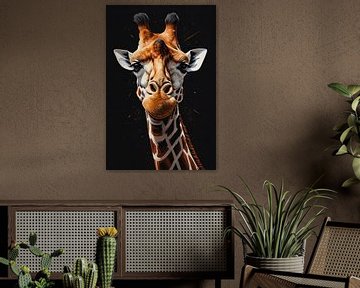 Portrait moderne détaillé d'une tête de girafe sur De Muurdecoratie