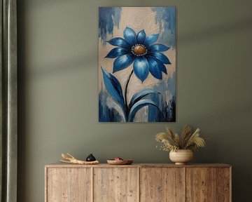 Abstract Indigo Flower with Dynamic Leaves by De Muurdecoratie