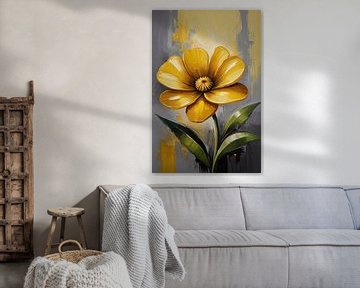 Impressionistische gelbe Blume auf modernem Hintergrund von De Muurdecoratie