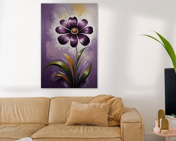 Lila Blume Impression auf modernem Hintergrund von De Muurdecoratie