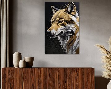 Golden Gaze - Portrait of a Wolf by De Muurdecoratie