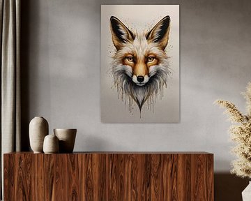 Modern Fox Portrait with Dynamic Splashes van De Muurdecoratie