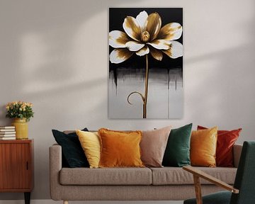 Abstrakt Golden Sepia Floral Kunstwerk von De Muurdecoratie