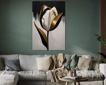 Gold Accents on Monochrome Tulip by De Muurdecoratie