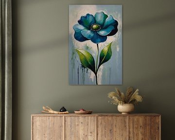 Impressionistic Blue Flower on Canvas by De Muurdecoratie