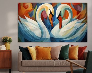 2 swans abstract panorama by TheXclusive Art