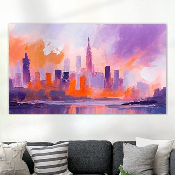 Stad met skyline in kunst