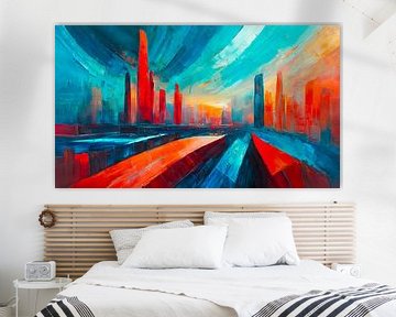 Stad met skyline in kunst van Mustafa Kurnaz