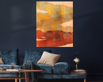 Modern abstract botanisch. Bloemen in geel, rood, beige. van Dina Dankers