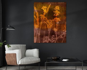 Modern abstract botanisch. Zomerbloemen in geel en warm bruin van Dina Dankers