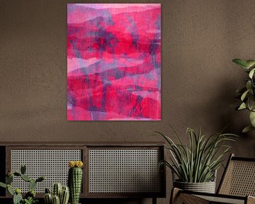 Modern abstract botanical. Neon purple flowers and plants on bright magenta pink by Dina Dankers