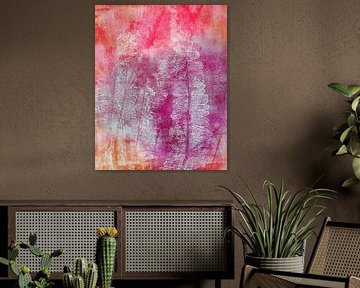 Modern abstract botanisch. Witte varens op neonroze en oranje