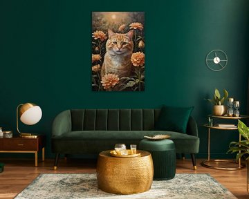 Orange Cat among Blooming Marigolds by De Muurdecoratie