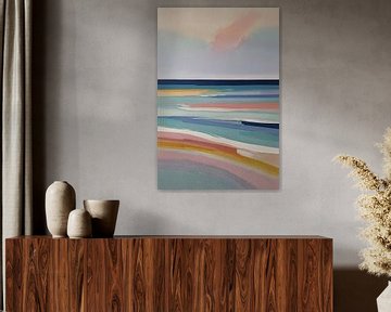 Rayures horizontales abstraites dans des couleurs pastel sur De Muurdecoratie