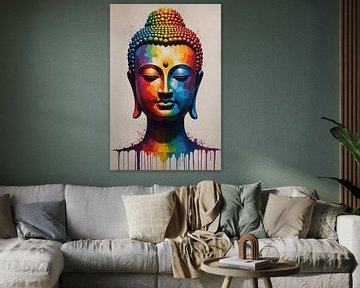 Sérénité colorée : un portrait moderne de Bouddha sur De Muurdecoratie