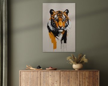 Le tigre abstrait dans l'expression artistique moderne sur De Muurdecoratie