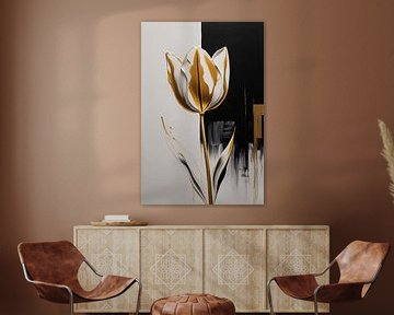 Goldene Tulpe Abstraktion auf monochromen Hintergrund von De Muurdecoratie