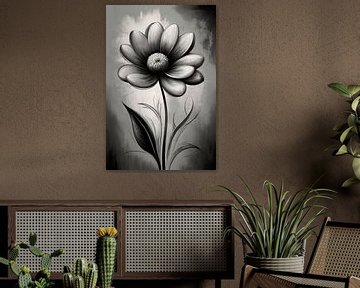 Abstrakte monochrome Blume im Schattenspiel von De Muurdecoratie