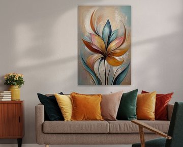 Peinture à l'huile abstraite de fleurs au pastel sur De Muurdecoratie