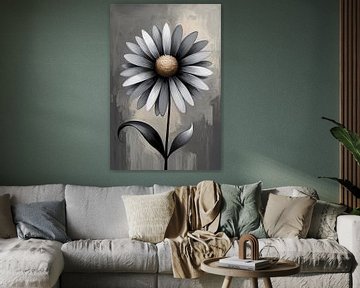 Stilistische Blume in monochromem Grau von De Muurdecoratie