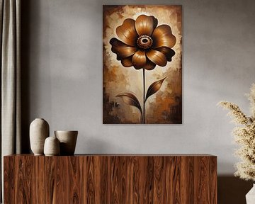 Abstrakte Sepia Blume in Ölmalerei Stil von De Muurdecoratie