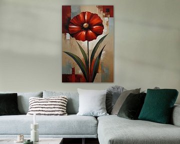 Large Red Flower Canvas in Oil Colour Style by De Muurdecoratie