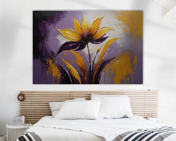 Abstrakte Impasto-Blume in Violett-Tönen von De Muurdecoratie