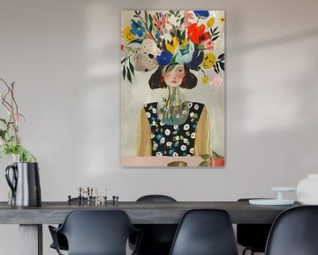 Moderne kunst van een vrouw met bloemen van haroulita