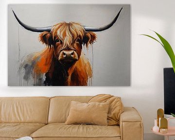 Vache majestueuse des Highlands en réalisme artistique sur De Muurdecoratie