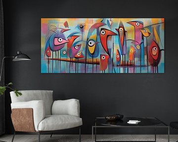 Painting Colourful Birds | Blikvangers by ARTEO Paintings