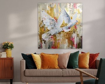 Schilderij Gouden Duiven van Kunst Kriebels