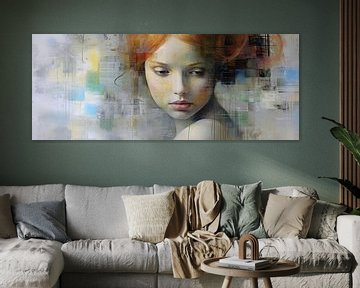 Portrait abstrait | Tourbillon de pixels d'ambre sur Caprices d'Art