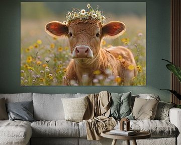Field flower dream - Adorable calf with daisy wreath