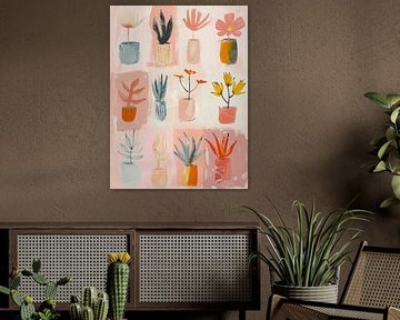 Fröhliche Illustration einer Sammlung von Pflanzen in Terrakotta, böhmischen Stil von Studio Allee