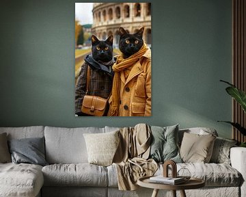 Katzen-Selfie am Kolosseum - Heiteres Wandbild für Rom- und Tierliebhaber von Felix Brönnimann