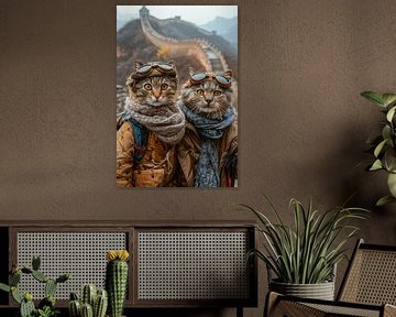 Katten selfie bij de Grote Muur - grappige katten van Poster Art Shop