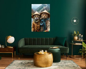 Katten selfie bij de Grote Muur - grappige katten van Poster Art Shop