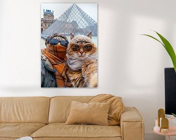 Parisian chic: cat selfie with Louvre pyramid by Felix Brönnimann