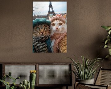 Kattenblik op de Eiffeltoren: grappige katten van Poster Art Shop
