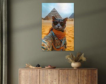 Stylish cat in front of the pyramids of Giza by Felix Brönnimann