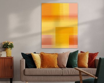 Abstract color blocks in bright pastels. Yellow and salmon. by Dina Dankers
