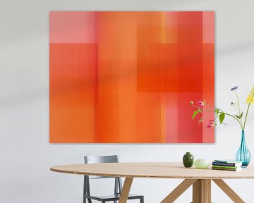 Abstracte kleurblokken in heldere pasteltinten. Warm rood en oranje. van Dina Dankers