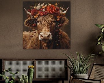 Cow with wreath of flowers Black Forest by Felix Brönnimann