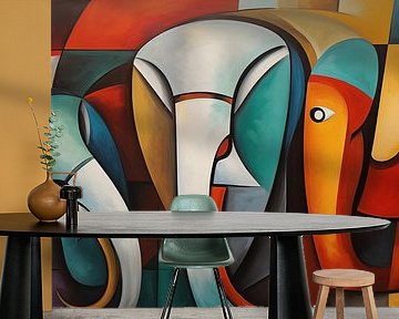 Abstract elephants cubism modern panorama