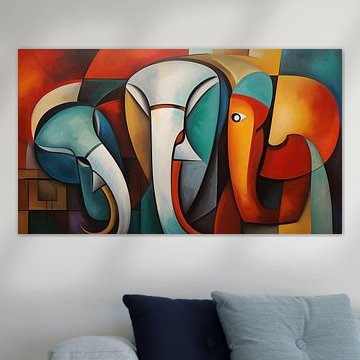 Eléphants abstraits cubisme panorama moderne