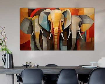 Eléphants abstraits cubisme panorama sur TheXclusive Art